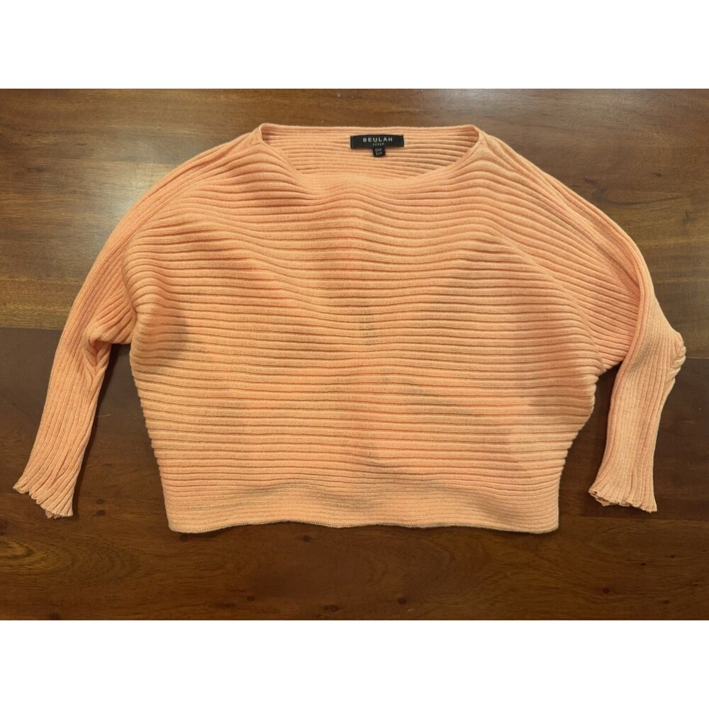 Beulah Style Ribbed Knit Open Back Crop Top One Size Peach Orange Linen Blend